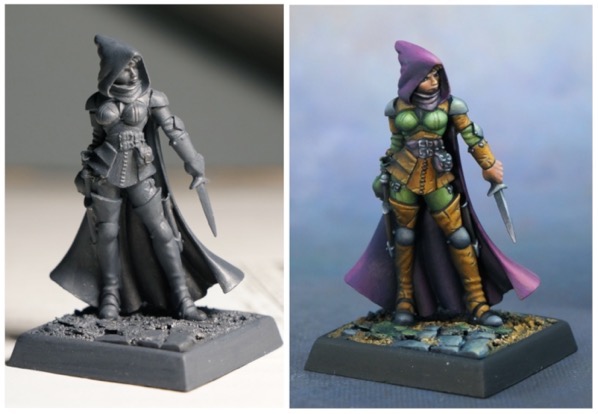 Lighting on primed figure compared to painted figure.