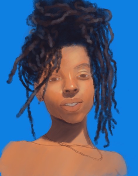 In-progress painting of a young woman